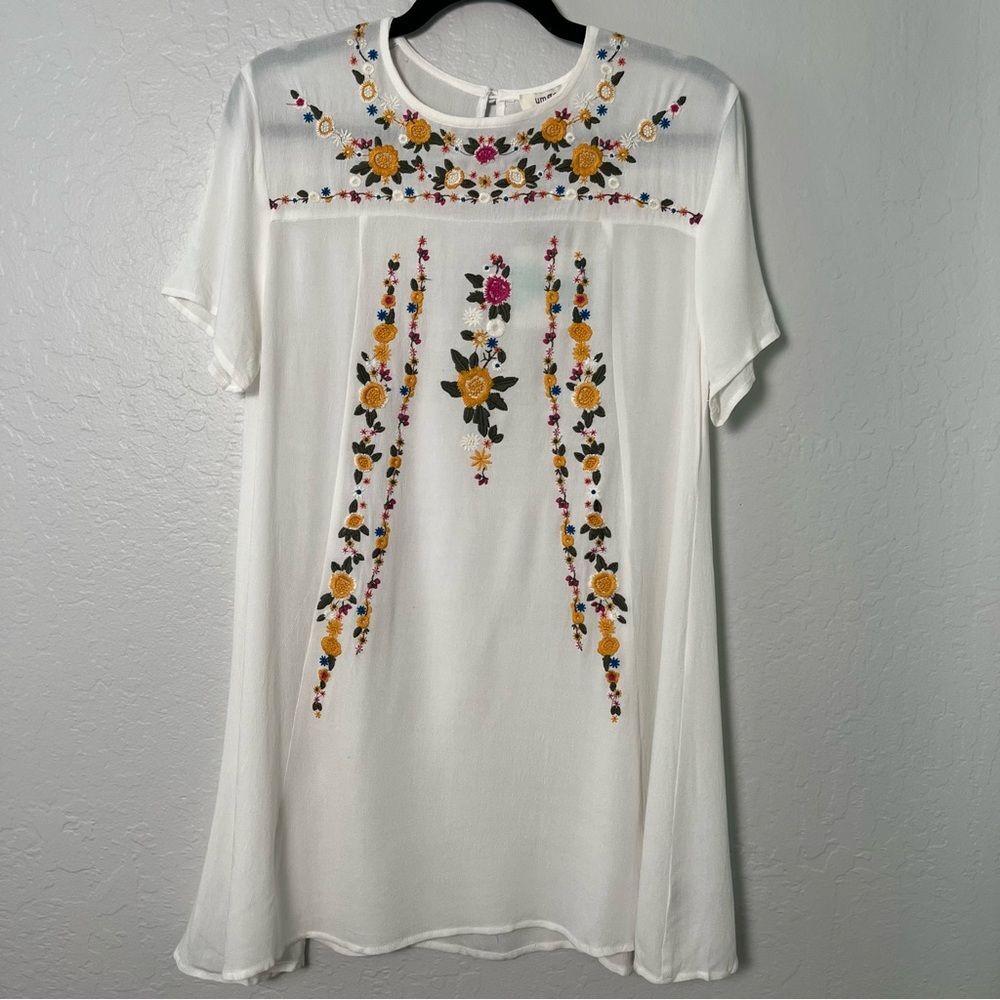NWT Umgee White Floral Embroidered Boho Dress Small Beach